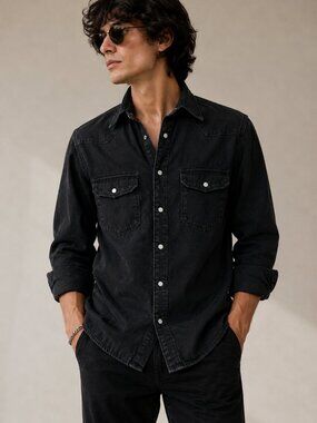 Threadbare Black Western Snap Shirt Men's Medium NWT